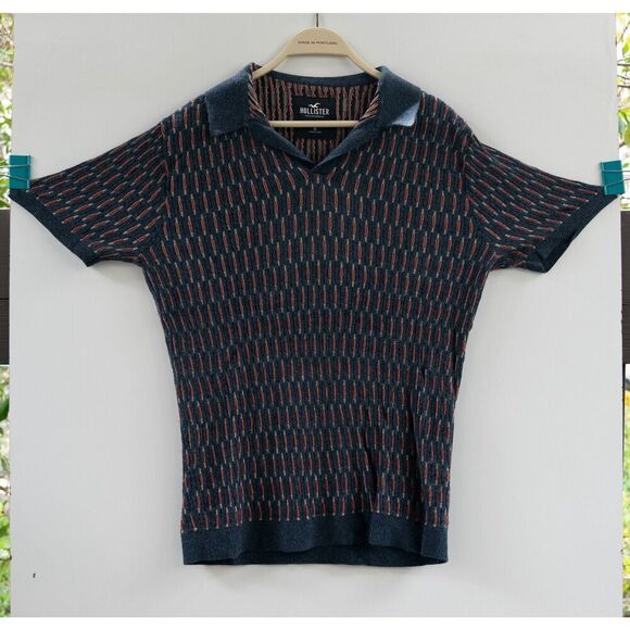 Hollister Men's Blue Johnny Collar Jumper Sweater Polo Shirt Blue Size M - Picture 1 of 5
